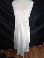 Vtg Long Nightgown Satin Lace Sheer Cinema Etoile Bridal Embroidered Small Bows