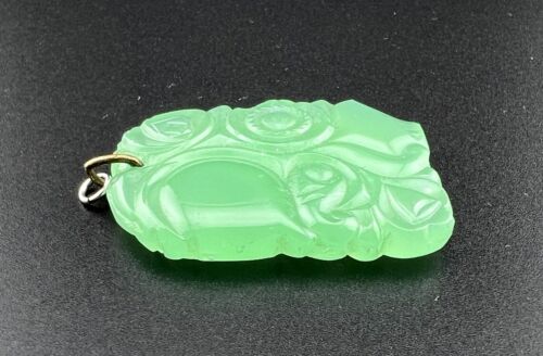 Vintage Cheever Tweedy & Co jadegrün Blumenmotiv geformtes Glas Anhänger - Bild 4 von 4