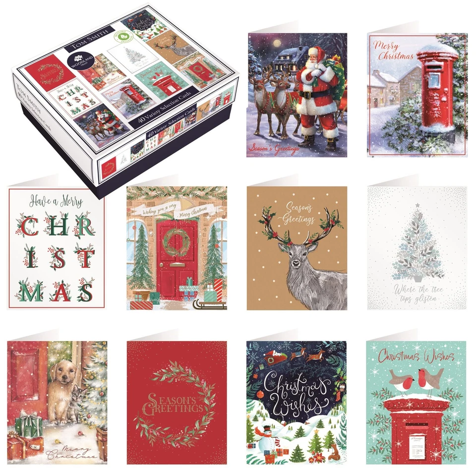Tom Smith Christmas Cards Pack 40 Variety Selection Traditional Festive Designs