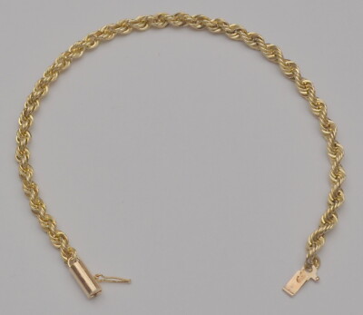 14K massives Gelbgold diamantgeschliffenes Seil Kette Gliederarmband 8 Zoll 10,6 gr B7