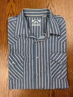 VTG 90s Original Pace Pearl Snap Up Shirt LS Men's Sz XL Striped Blue Western