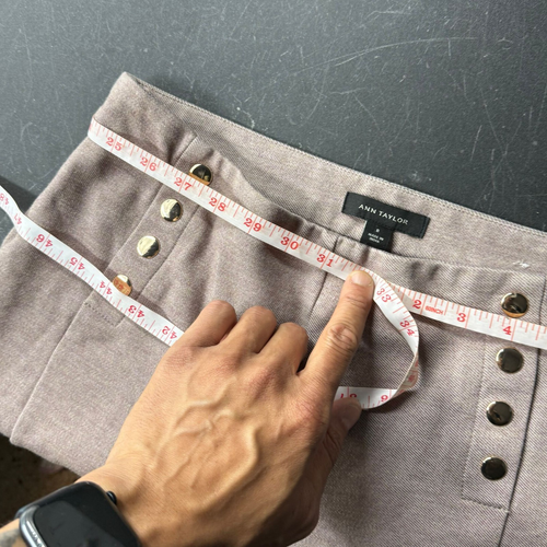Pantalones Ann Taylor para mujer con botones 8 marrón elástico tejido pierna recta - Imagen 9 de 9