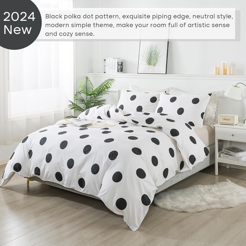 Lemfux 100% Cotton Polka Dot Black and White Duvet Cover Set, Twin Size, 3Pcs - Picture 2 of 8