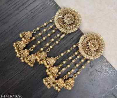 Indian New Stylus Gold Plated Pearl Kundan Bahubali Earrings