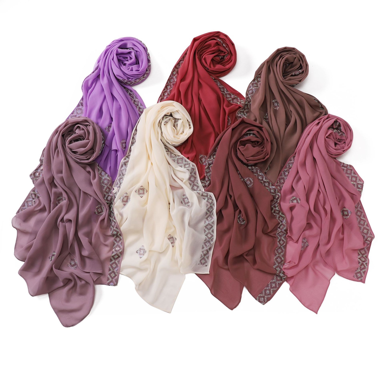 175x70cm Rhinestone Chiffon Muslim Headscarf Shawl Wrap for Women