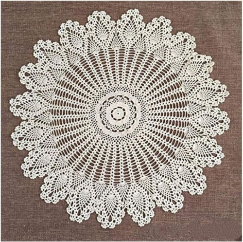 Vintage Cotton Handmade Tablecloth Crochet Round Lace Table Topper Doily 36inch  - Afbeelding 1 van 7