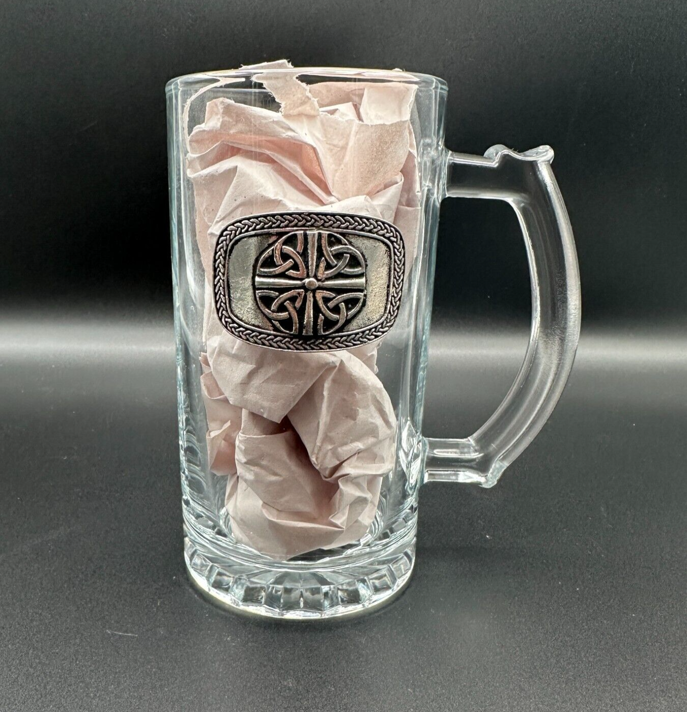 Mullingar 15oz Celtic Knot Pewter Glass Beer Mug - Irish Made