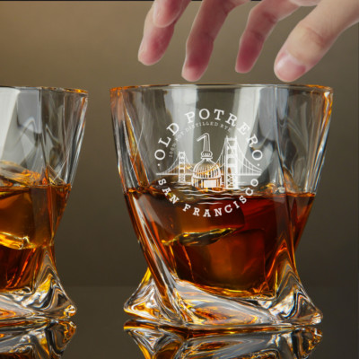Custom Engraved Old Potrero Whiskey Glass   10 oz Twisted Rocks Glass