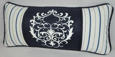 Embroidered Medallion Pillow made w Ralph Lauren Porcelain Stripe Fabric 19x9