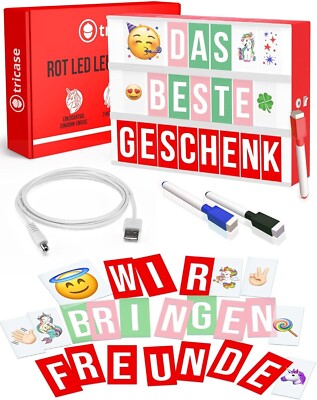 Lightbox A4 LED Leuchtkasten Lichtbox 312 Buchstaben Emojis USB Rot