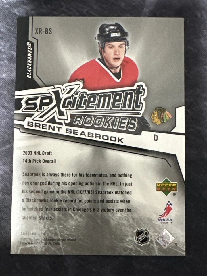2005-06 SPx SPxcitement Rookies XR-BS Brent Seabrook Chicago Blackhawks - Image 3 of 3