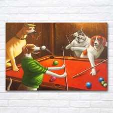 Dogs Playing Pool Billiards Canvas Painting Wall Art Posters & Prints Home Decor