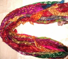 BBI 12 yards Recycled PURE Silk Sari Ribbon Yarn SKEINS tassels BANDHANI BANDHEJ