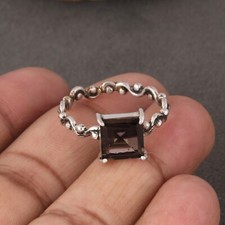 Natural Smoky Wave Band Ring Engagement 925 Sterling Silver Rings For Gift