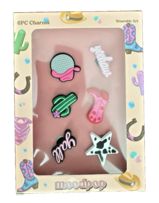 Moodpop Clog Sandle Cute Charms Cowgirl Theme Boot Yeehaw Y'all Disco Hat  NEW
