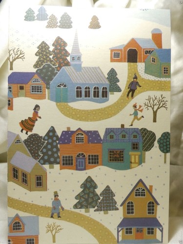 Holiday Seasonal CARD Special Greetings Town Snow Fall Fun Folk Post Vintage - Picture 2 of 8
