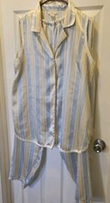 Vtg Inner Most 2pc Set Pajamas Poly yellow Striped Sleeveless Top w Pants Size L