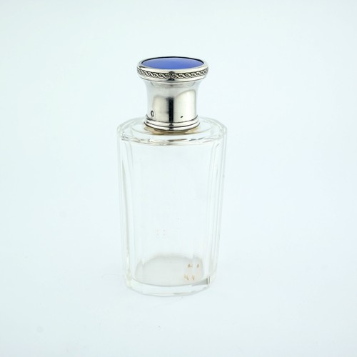 Antique Sterling Silver Guilloche Enamel Cut Glass Perfume Scent Flask Bottle. C - Picture 3 of 14