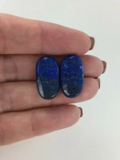 Genuine Lapis Lazuli Pair of Oval Flat Slab Drilled 22 x12x 5.35 MM's 28.03 CTS
