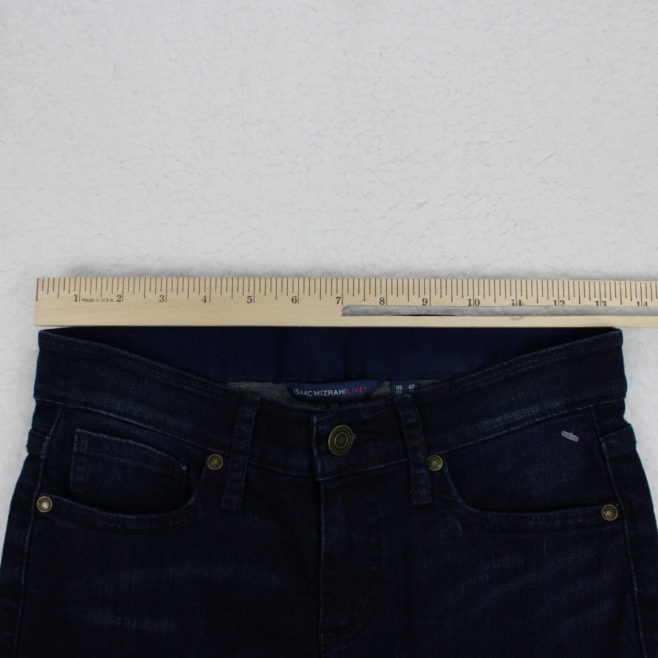 NUEVO $45 Isaac Mizrahi Live Boot Jeans Dobladillo Crudo, Pequeño 4P Azul Lavado Oscuro Foto 4 de 4