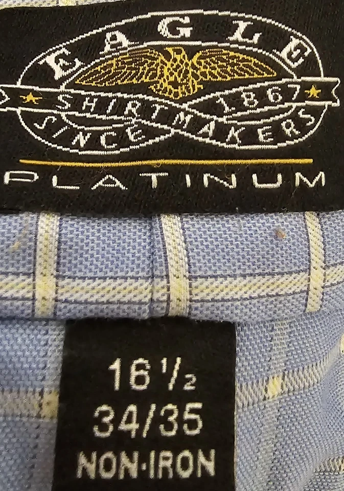 Camisa masculina Eagle tamanho 16.5 34/35 listrada azul branca amarela - Imagem 2 de 4