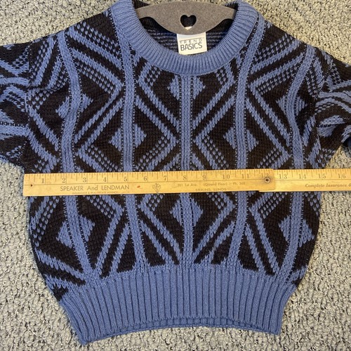 Vintage 90s Trend Basics Geometric Grandpa Sweater Blue Kids Size S Hipster - Picture 8 of 9