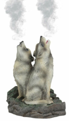 Ebros Howling Twin Gray Wolves Incense Burner Figurine 5.5 Inch Tall