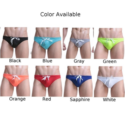 Men Solid Color Drawstring Sexy Low-Waist Bikini-Briefs Swimwear Swimming Trunk - Picture 6 of 33