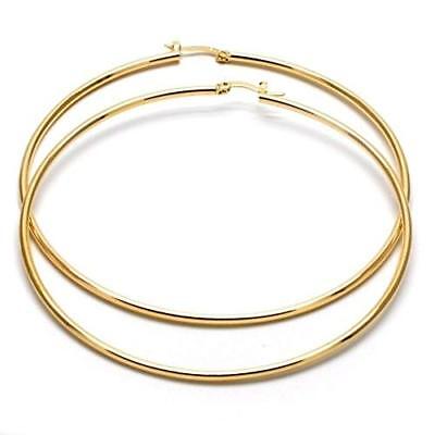 Trendy Extra Extra Large Real 14k Gold Layered  Round 100mm*3mm Hoop Earrings