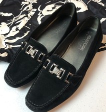Geox Respira Black Suede Loafers U.S. Sz 7 Slip On Silver Hardware