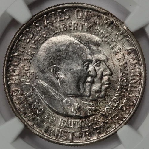 1952 NGC MS65 Curved Clip Washington Carver Silver Half Dollar Mint Error Rare