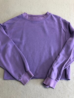H&M Sweatshirt Youth Kids Girls 9-10 Purple Boxy Crop Pullover Crew