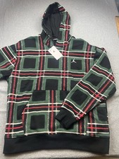 Jordan Essentials Men s Plaid Holiday Fleece Pullover Hoodie FV7458-010 Sz Large