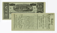 Chas. D. Kaier, Export Beer PENNSYLVANIA Ad on T-68 Confederate Facsimile AU