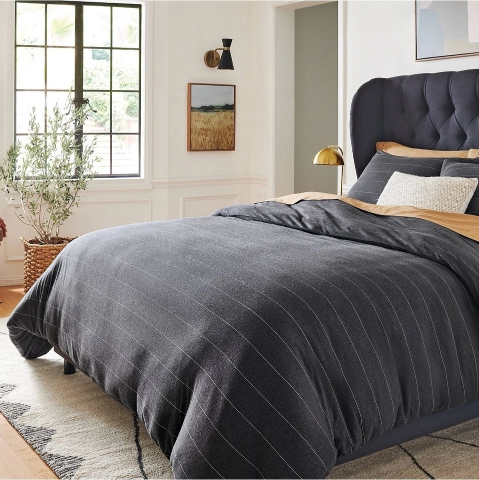 Full/Queen Jersey Duvet and Sham Set Dark Gray Striped - Threshold - Image 2 of 4