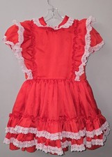 VTG Better Made by Betty Oden Red Dress Girls 6 Full Circle Skirt White Lace