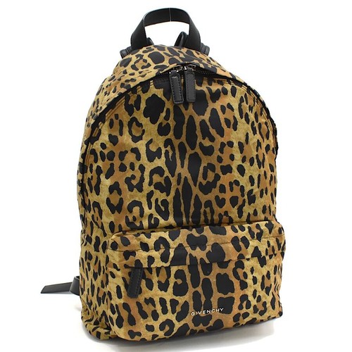 GIVENCHY Leopard Nylon Brown Black Backpack Silver Hardware Auth