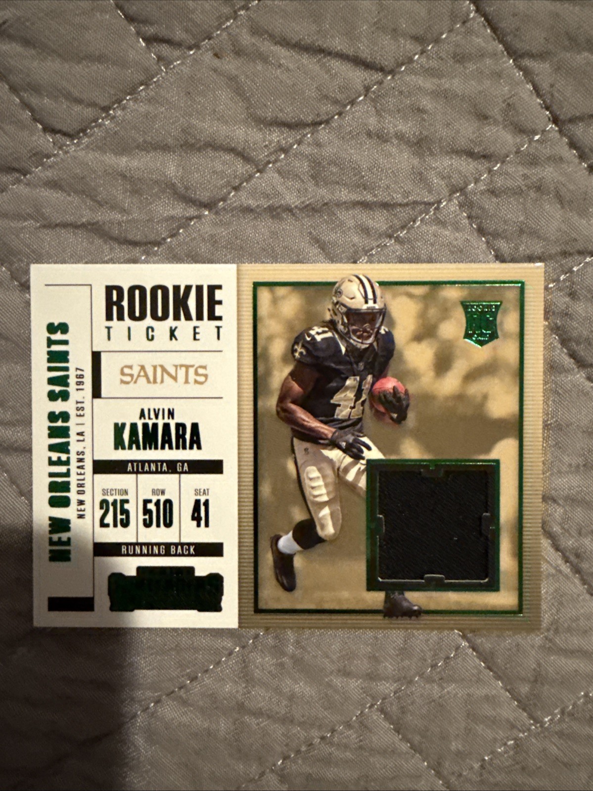 Alvin Kamara Panini Contenders Rookie Ticket Swatches #SW13 Horizontal