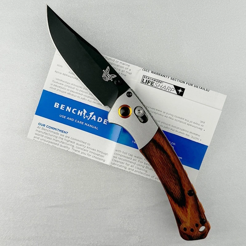 Cuchillo Plegable Benchmade 15085 Mini Crooked River Hoja Negra Mango Madera Foto 3 de 4