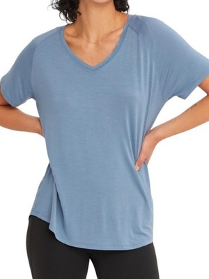 Gray Blue V-Neck Basic Short Sleeve Top -224MS