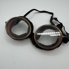 Antique 1930s Fur Lined Motorcycle Aviation Goggles Orange Vintage