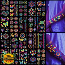 256 PCS Glow in the Dark Temporary Tattoos Neon Body Paint 32 Sheets