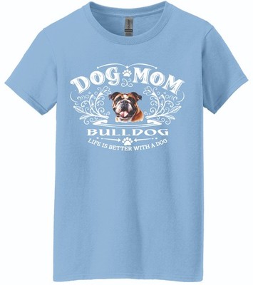 Bulldog Dog Custom Made Women Lite Blue Tee Shirt with Black Vinyl Print