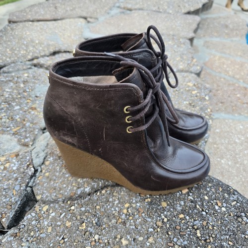 Michael Kors 'Rory' Women's Boots Wedge Heel Leather Boot Chocolate Brown Size 8 - Picture 1 of 9