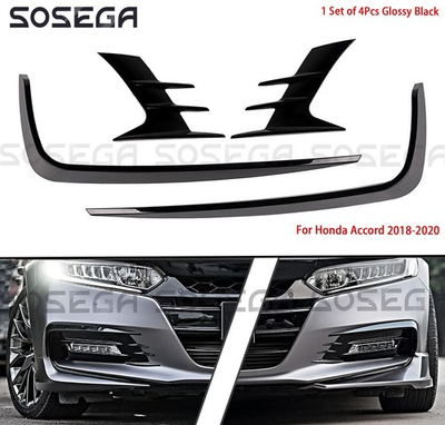 #ad For Honda Accord 2018 2020 Front Bumper Fog Light Trim Eyebrow Cover Gloss Black $31.34