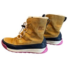 Sorel Whitney II Short Lace Waterproof Boots Kids Size 3 Elk Pink Suede Winter