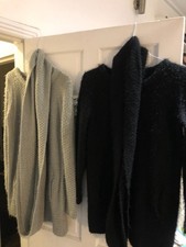 Used Yinfinity Womens Knitted Cardigan+ infinity loop scarf black, grey One size