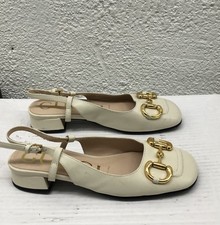 Gucci Baby Horsebit Low Block Heel Sandals Mystic White Ivory EU 37 US B103