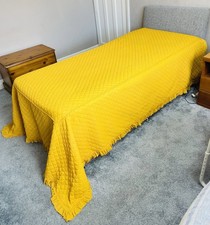 Vintage Retro 1960s Yellow / Mustard Single Quilted Bedspread Ruffled Border