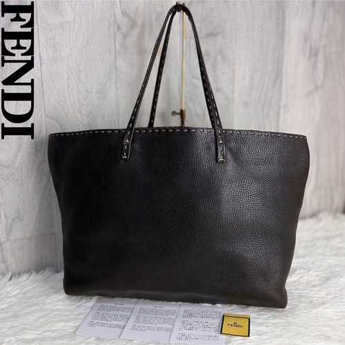 FENDI Calf Leather Shoulder Tote Bag Selleria A4 Compatible Brown Women's Japan